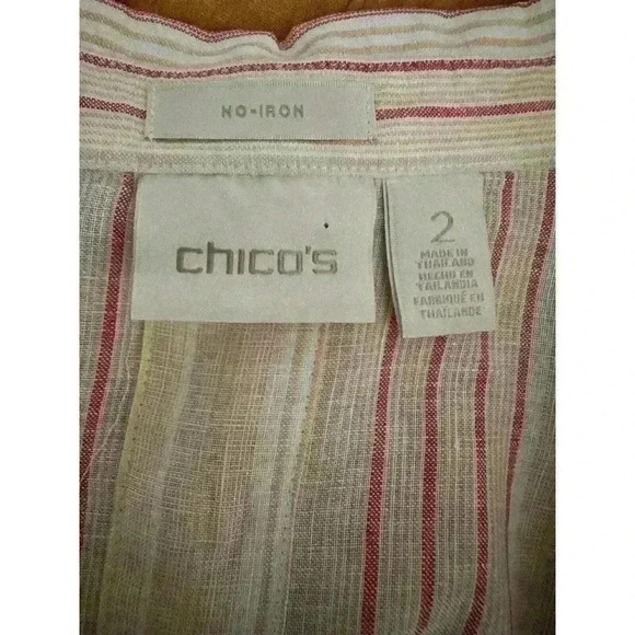 CHICO'S No Iron 100% Linen Top Size 2 M L White Orange Striped - Picture 3 of 10